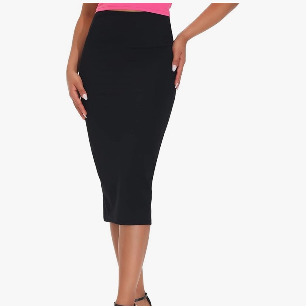 THE GYM PEOPLE high waist tummy control bodycon midi skirt with slit